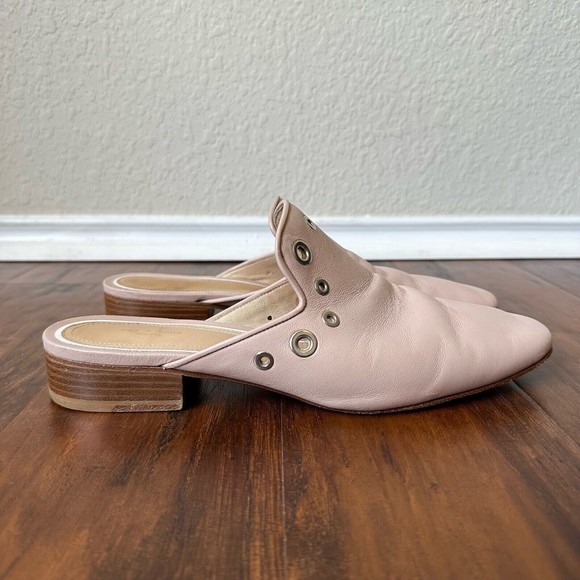 RAG & BONE Luis Lambskin Leather Mules with Grommets in Nude Pink - Picture 1 of 13